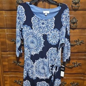 NWT Signature by Robbie Bee Floral Blue and White Dress Womens Size L
